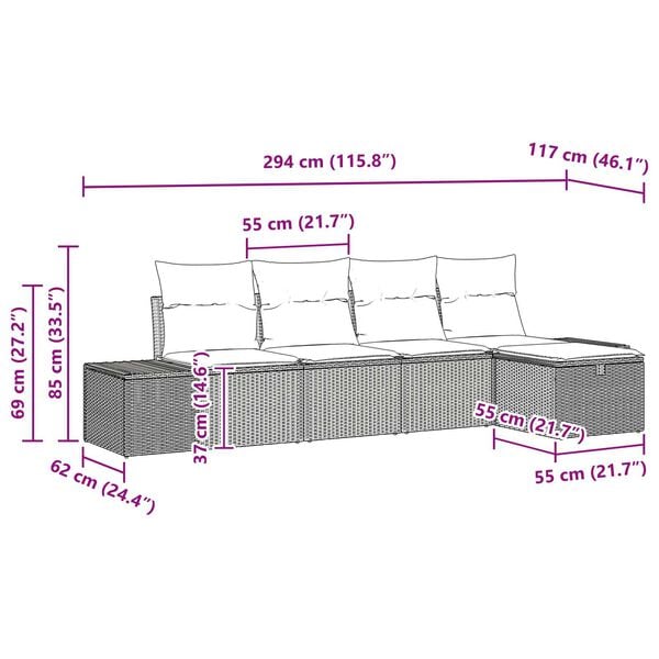 vidaXL Σετ Καναπέ Κήπου 5 pcs Μπεζ 55 x 62 x 69 εκ Πολυ ράταν