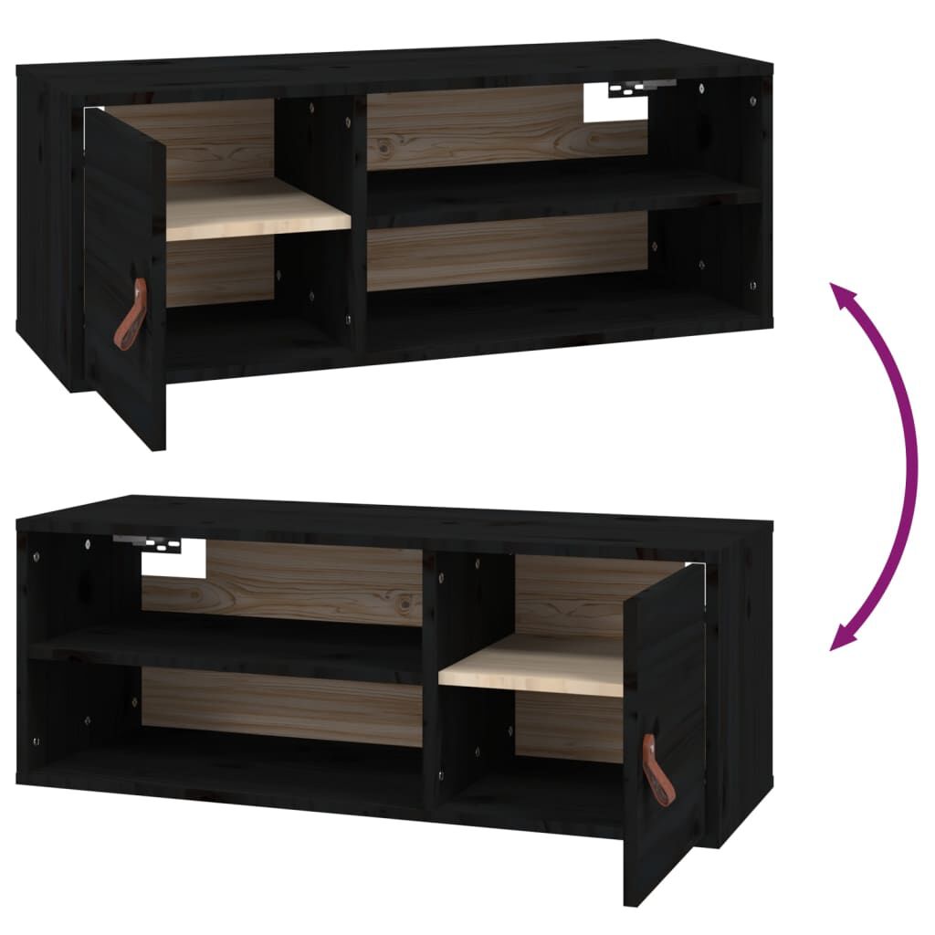 vidaXL Ντουλάπι Τοίχου Μαύρο 80 x 30 x 30 εκ. από Μασίφ Ξύλο Πεύκου