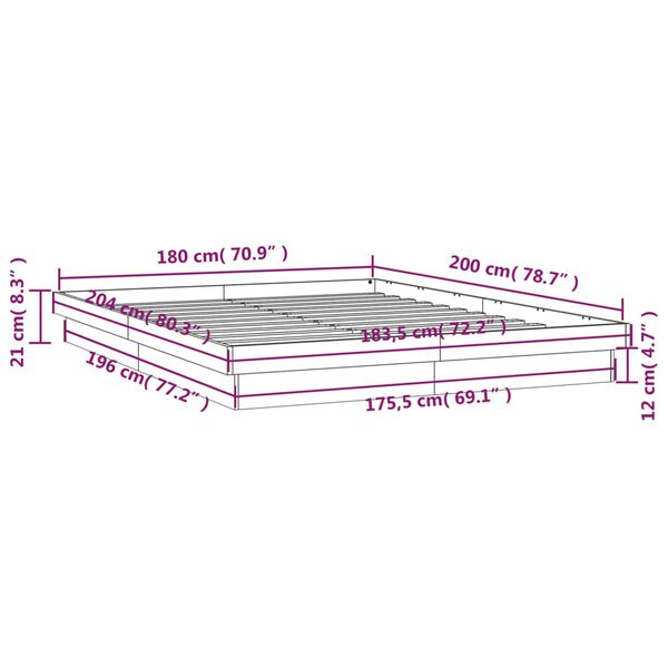 vidaXL Πλαίσιο Κρεβατιού με LED 180x200 εκ. Super King Size Μασίφ Ξύλο