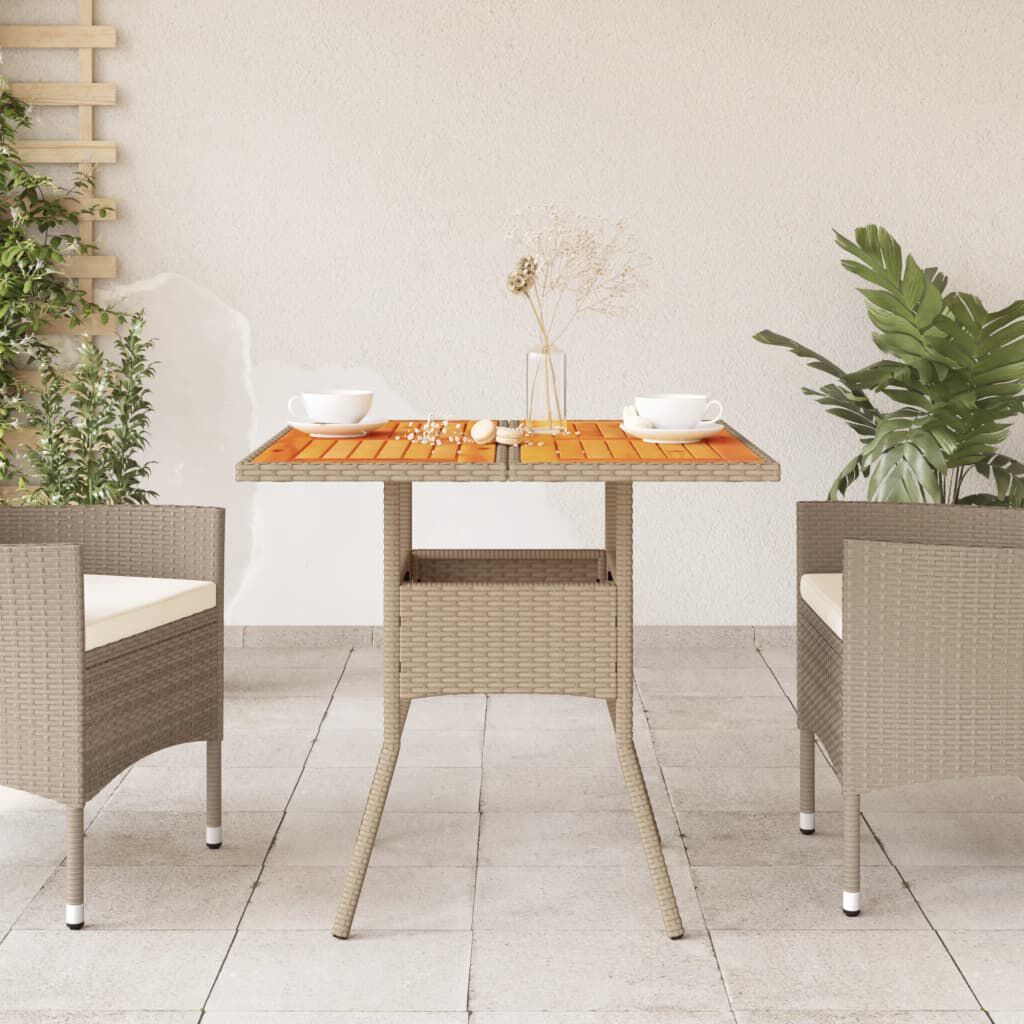 vidaXL Τραπέζι Κήπου Μπεζ 80x80x75 εκ. Συνθετικό Ρατάν / Ξύλο Ακακίας
