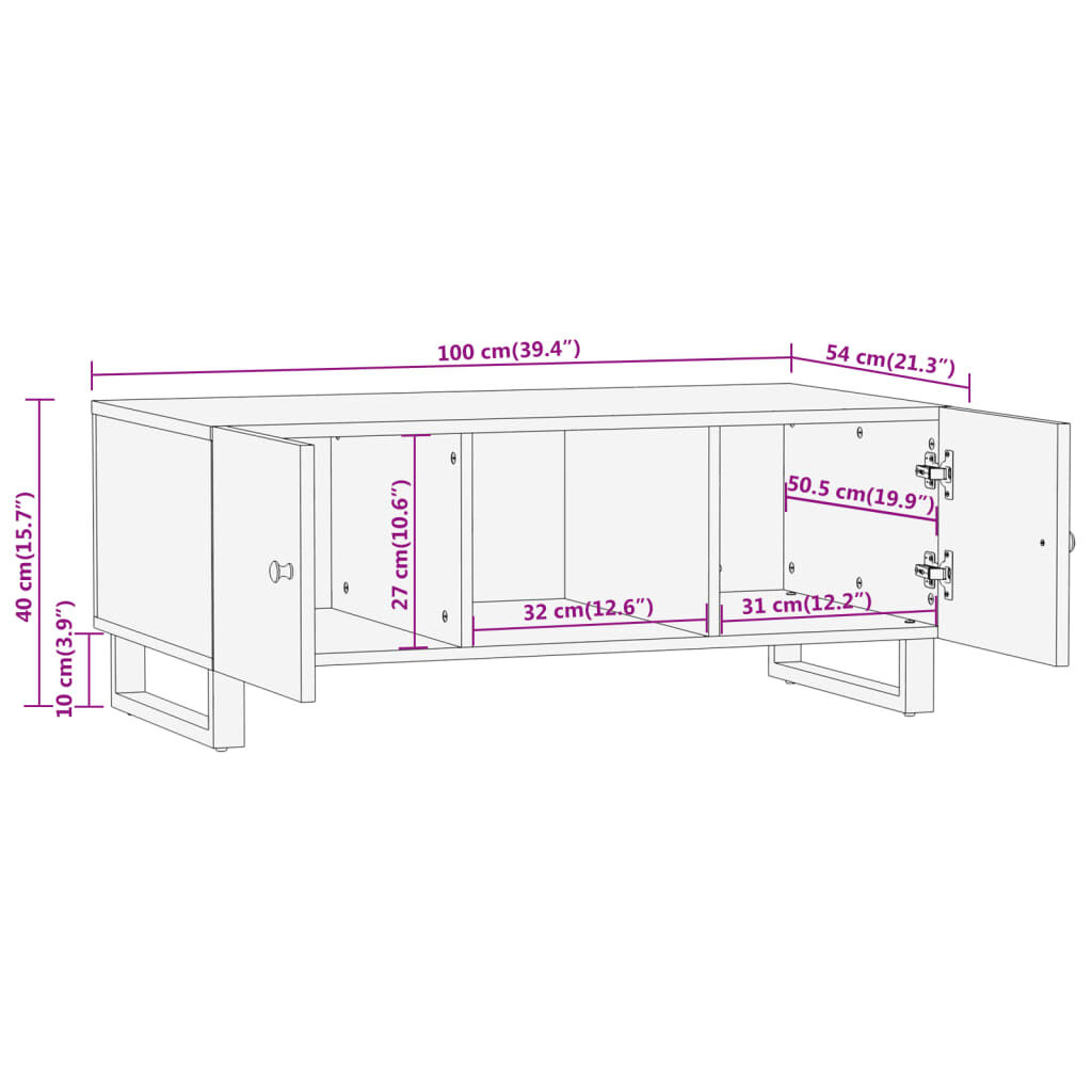 vidaXL Τραπεζάκι Σαλονιού Καφέ / Μαύρο 100x54x40 εκ. Μασίφ Ξύλο Μάνγκο