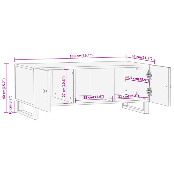vidaXL Τραπεζάκι Σαλονιού Καφέ / Μαύρο 100x54x40 εκ. Μασίφ Ξύλο Μάνγκο
