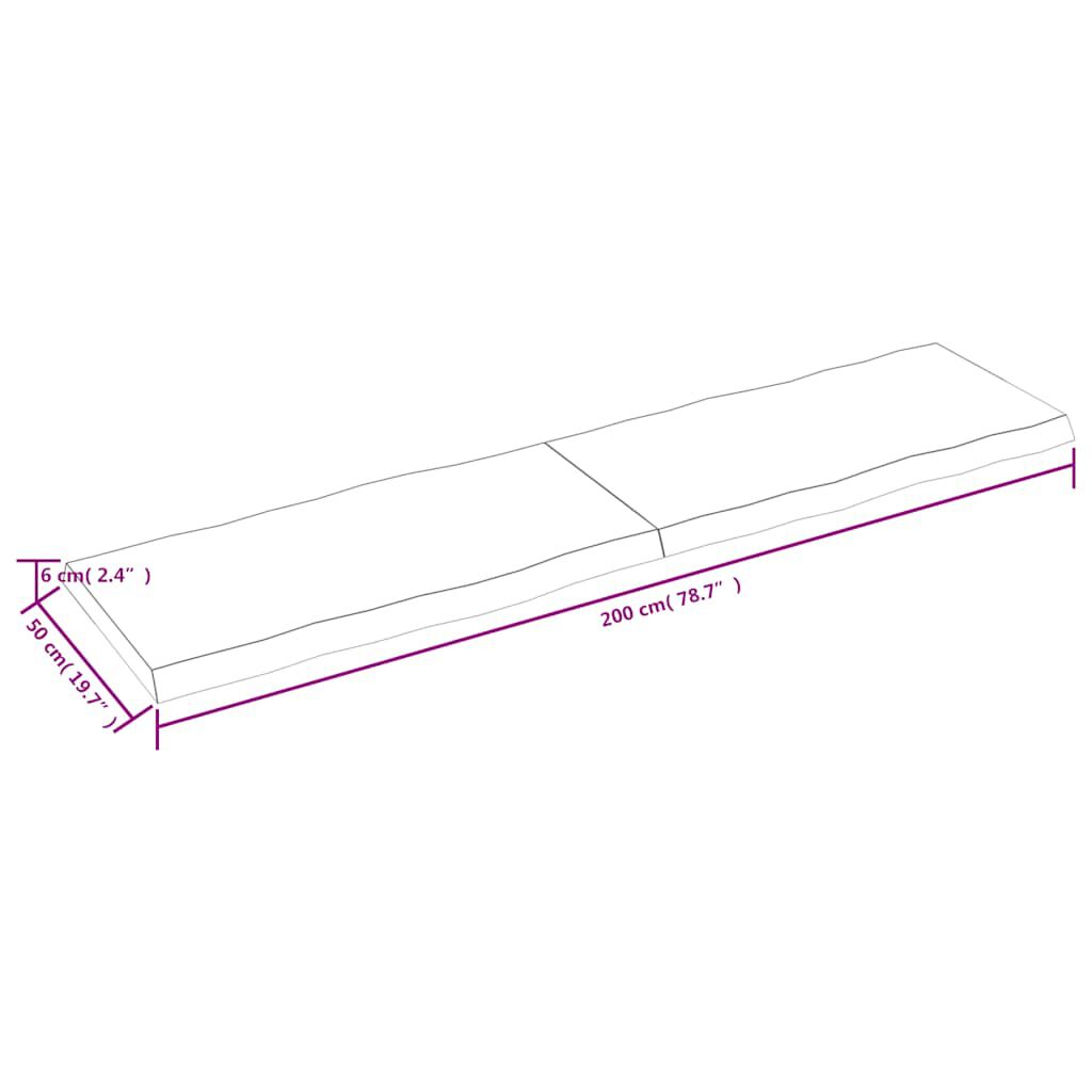 vidaXL Επιφ Τραπεζιού Αν Καφέ 200x50x(2-6)εκ.Ακατέργ. Μασίφ Ξύλο Δρυός