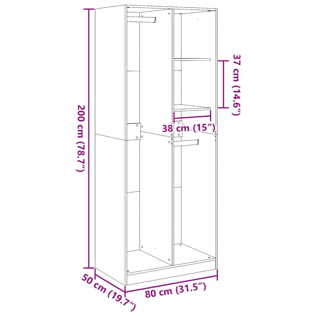 vidaXL Ντουλάπα Γκρι Sonoma 80x50x200 εκ. από Επεξεργασμένο Ξύλο