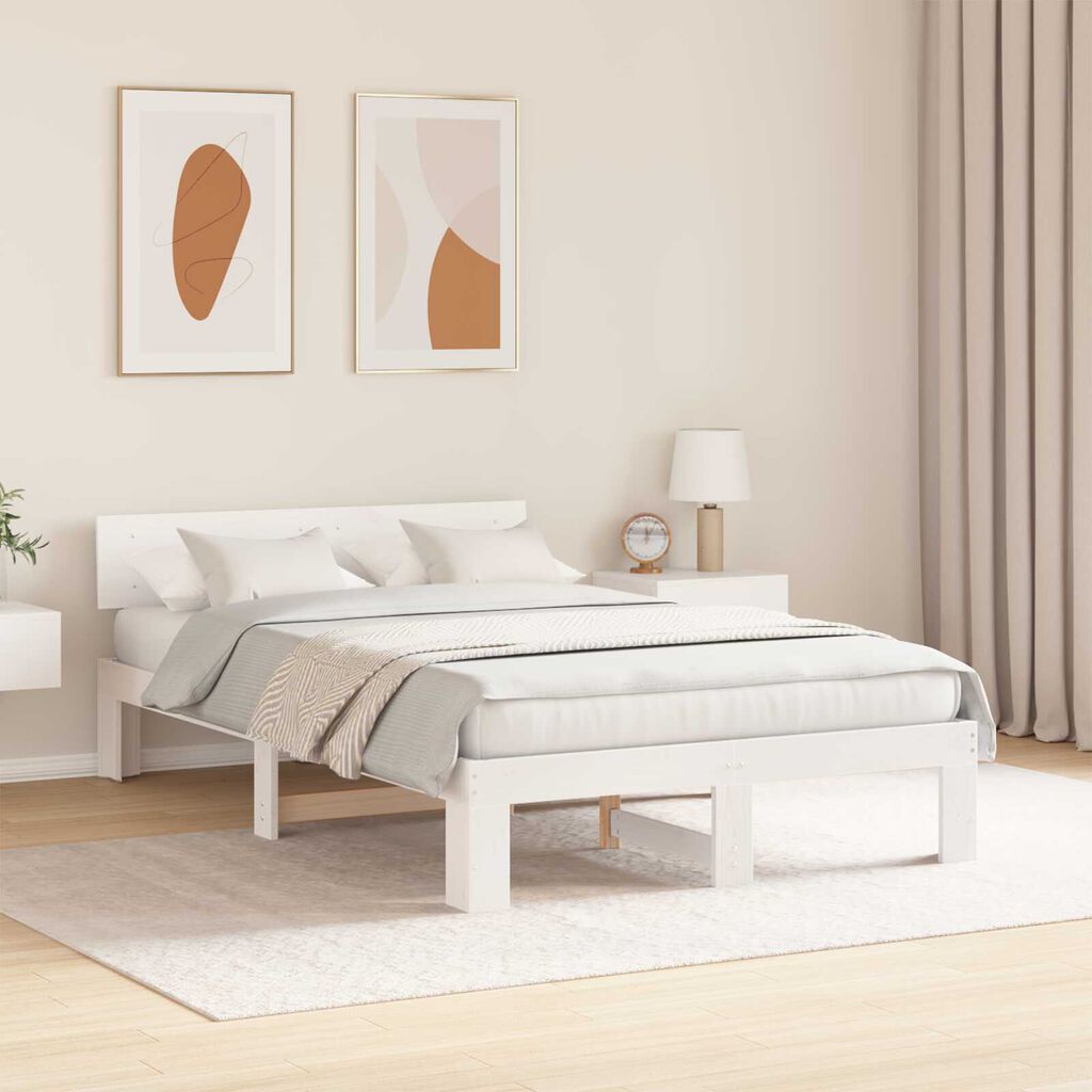 vidaXL Σκελετός Κρεβατιού Λευκό 135 x 190 cm Μασίφ ξύλο πεύκου