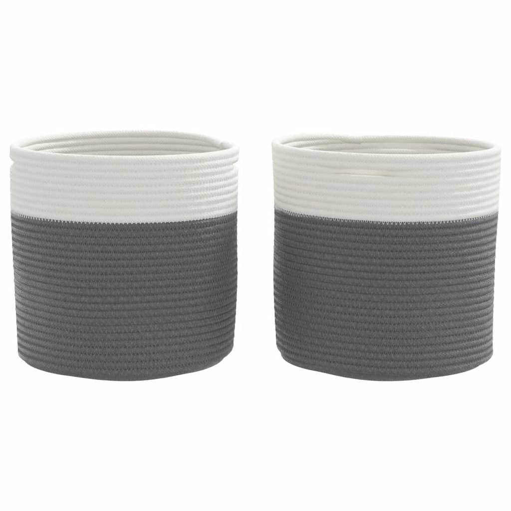 vidaXL Καλάθια Αποθήκευσης 2 τεμ. Γκρι/Λευκό Ø28 x 28 εκ. Βαμβακερά