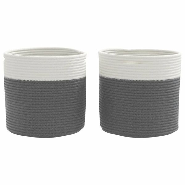 vidaXL Καλάθια Αποθήκευσης 2 τεμ. Γκρι/Λευκό Ø28 x 28 εκ. Βαμβακερά