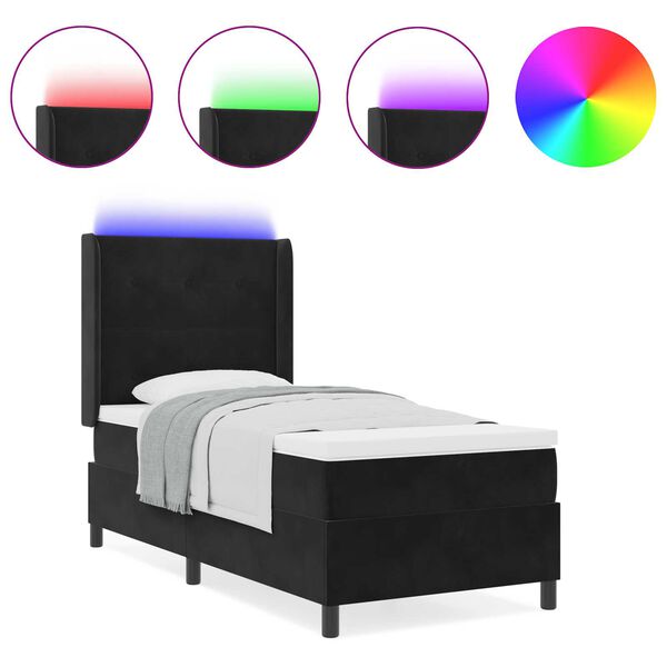 vidaXL Κρεβάτι Box Spring με Στρώμα & LED Μαύρο 80x200 εκ Βελούδο