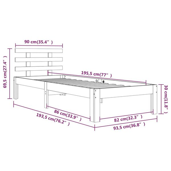 vidaXL Πλαίσιο Κρεβατιού 90 x 190 εκ. από Μασίφ Ξύλο Single