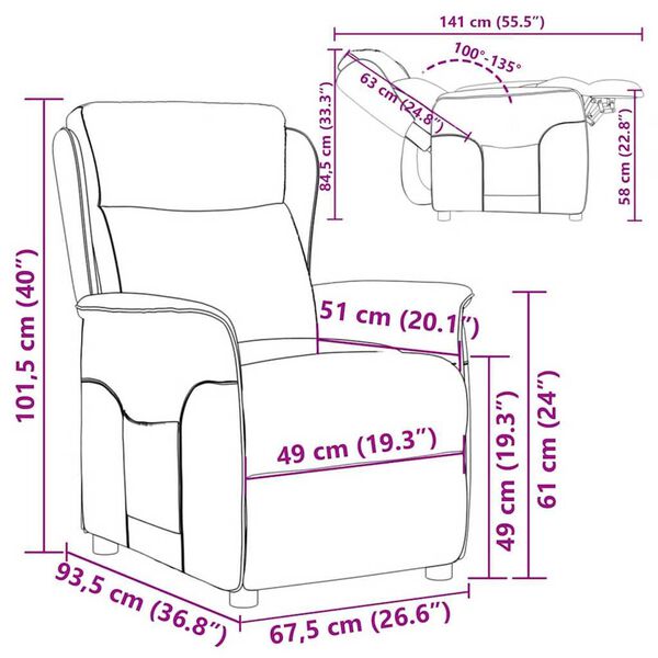 vidaXL Ανακλινόμενη πολυθρόνα Taupe 67.5 x 93.5 x 101.5 εκ ύφασμα
