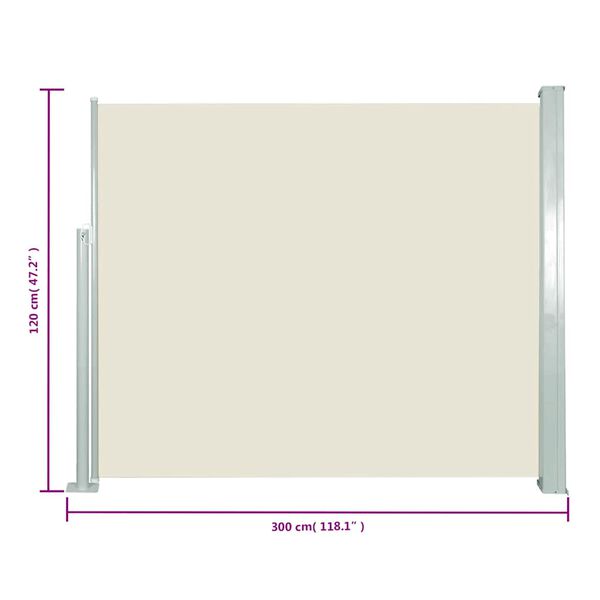 vidaXL Σκίαστρο Πλαϊνό Συρόμενο Κρεμ 120 x 300 εκ.