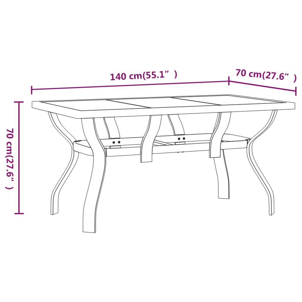 vidaXL Τραπέζι Κήπου Μαύρο 140 x 70 x 70 εκ. από Ατσάλι και Γυαλί