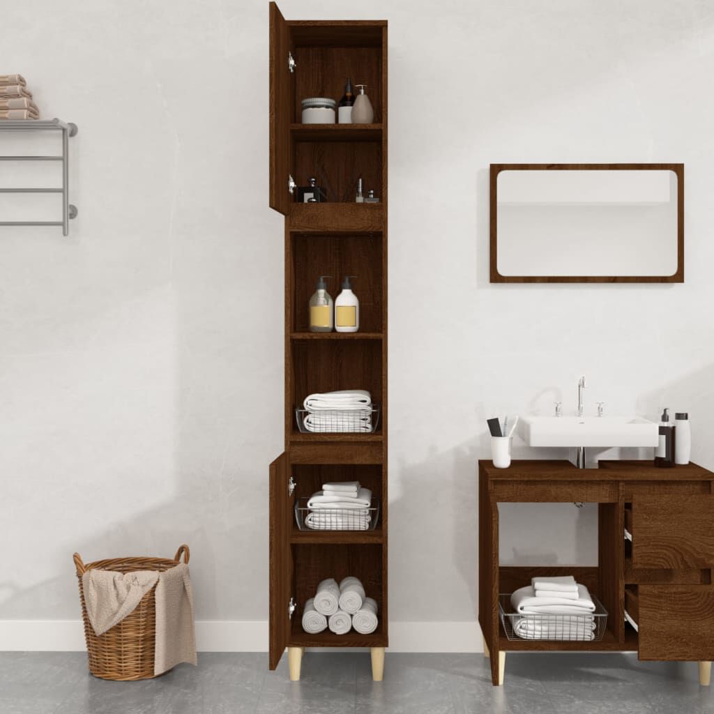 vidaXL Ντουλάπι Μπάνιου Καφέ Δρυς 30x30x190 εκ. Επεξεργασμένο Ξύλο