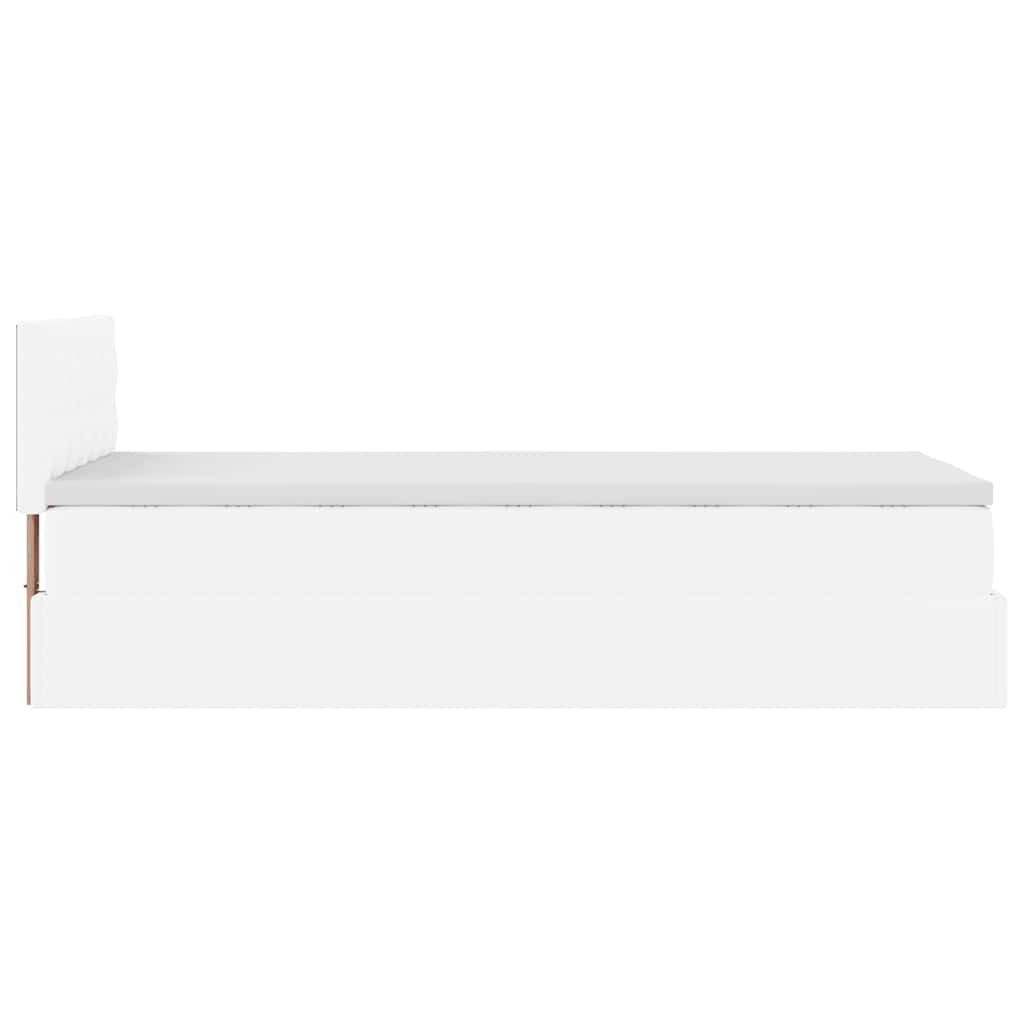 vidaXL Ottoman Κρεβάτι με στρώματα & LED Καθαρό Λευκό Faux Leather