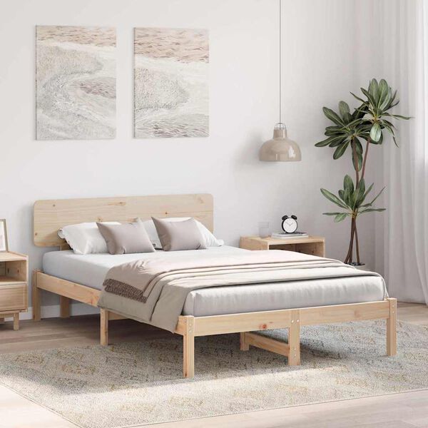 vidaXL Σκελετός Κρεβατιού Φυσικό 140 x 190 cm Μασίφ ξύλο πεύκου
