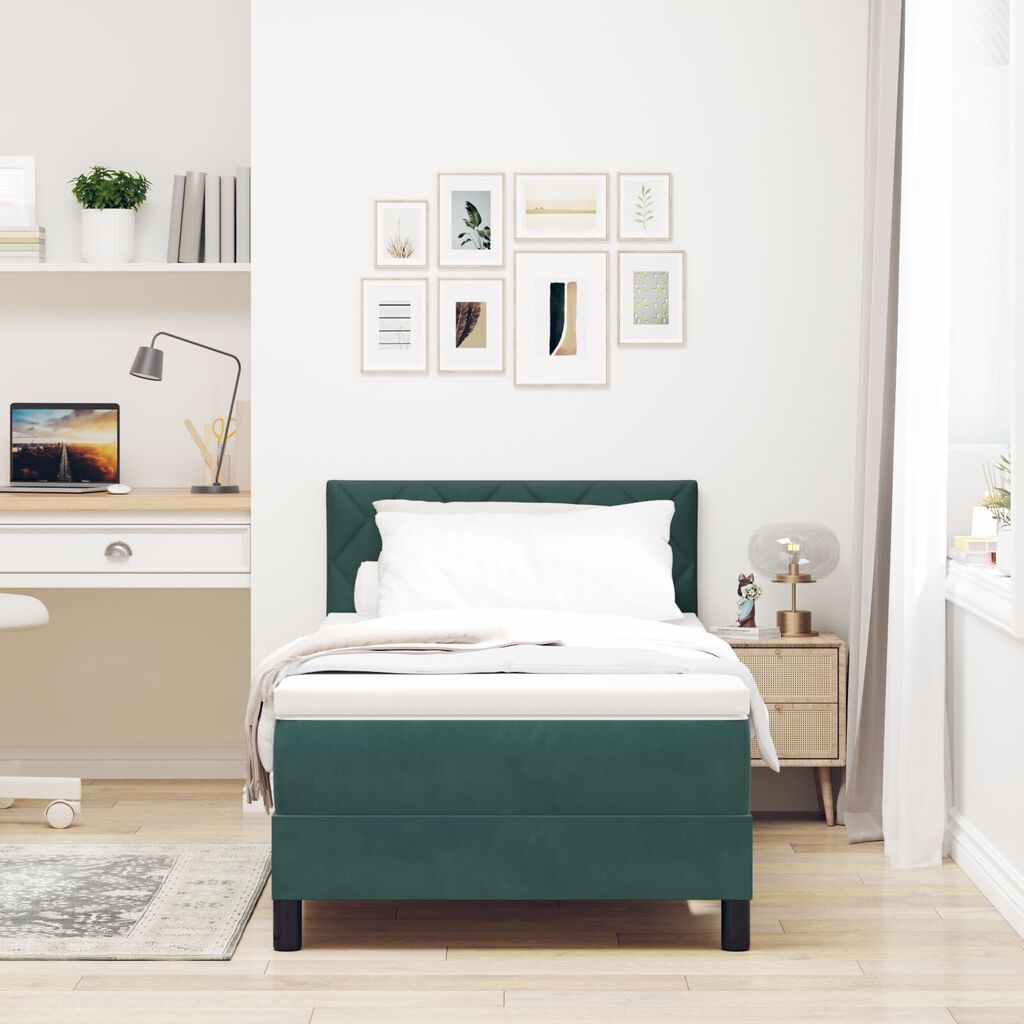 κρεβάτι με στρώμα vidaXL Dark Green 90x200 εκ. Βελούδο
