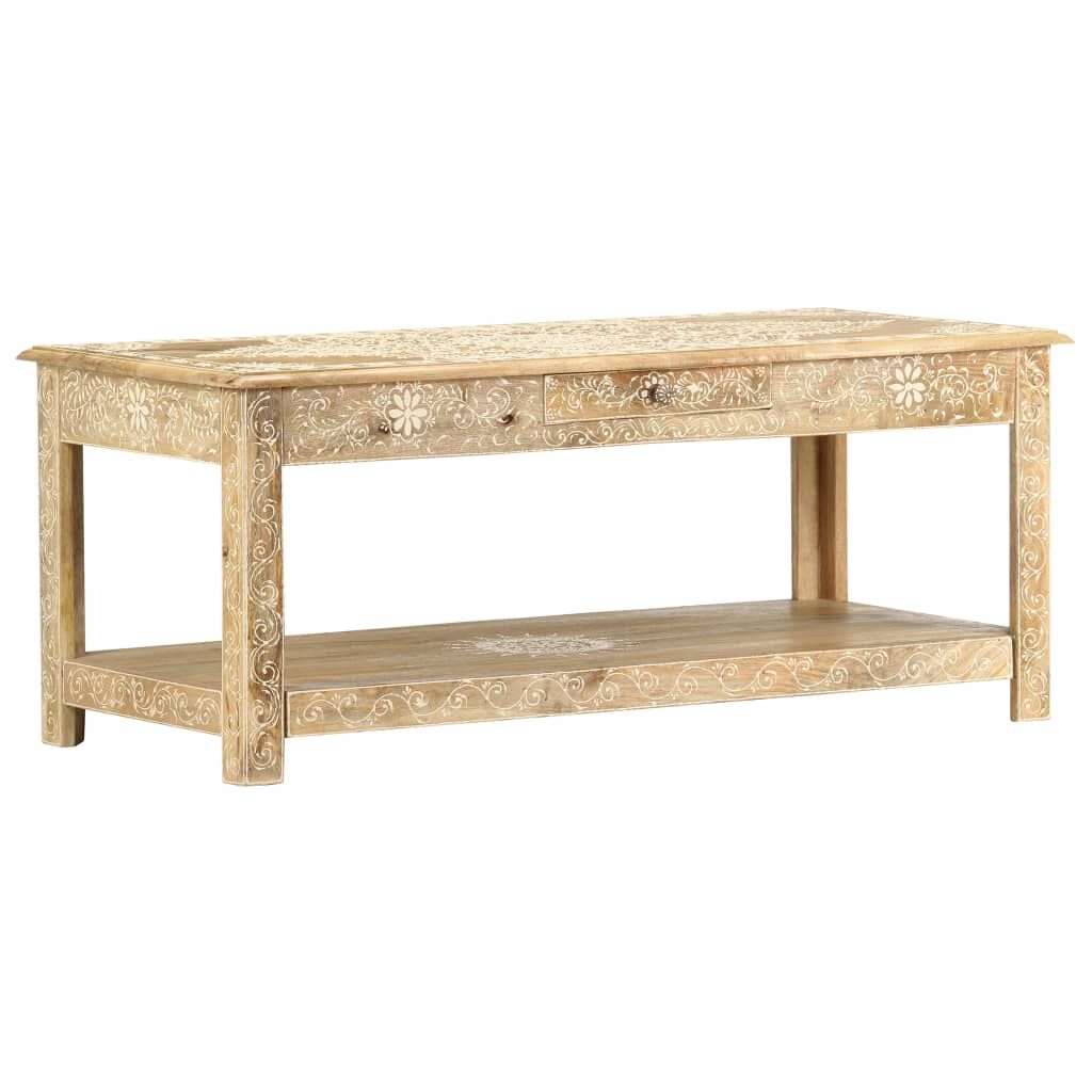 vidaXL Τραπέζι με Χειροπ. Λεπτομέρειες 110x50x45 εκ. Μασίφ Ξύλο Μάνγκο