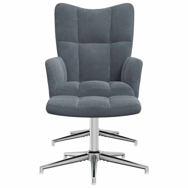 vidaXL Πολυθρόνα Relax Σκούρο Γκρι Βελούδινη με Σκαμπό