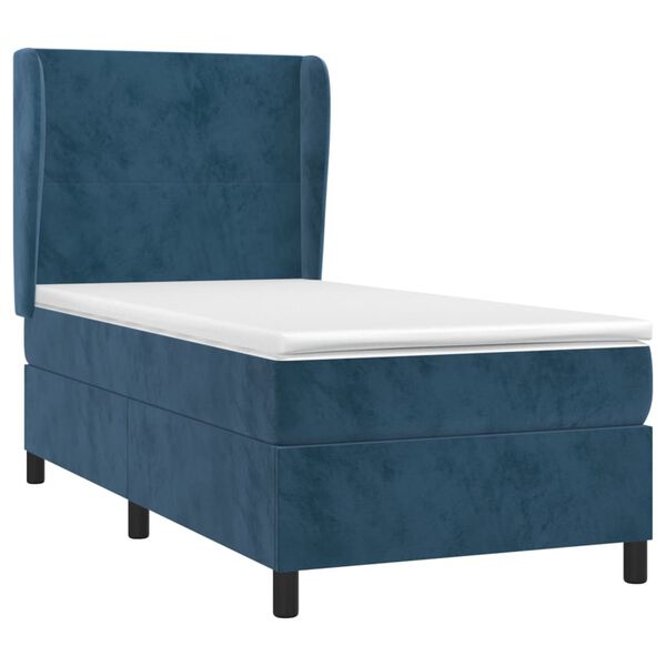 vidaXL Κρεβάτι Boxspring με Στρώμα Σκούρο Μπλε 90x200 εκ. Βελούδινο