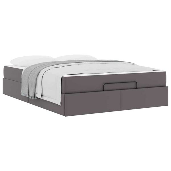vidaXL Σκελετός κρεβατιού με στρώμα Γκρι 140 x 190 cm Τεχνητό δέρμα
