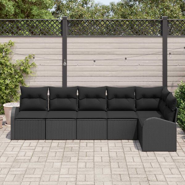 vidaXL Σετ Καναπέ Κήπου με μαξιλάρι 6 pcs Μαύρο Πολυ ράταν