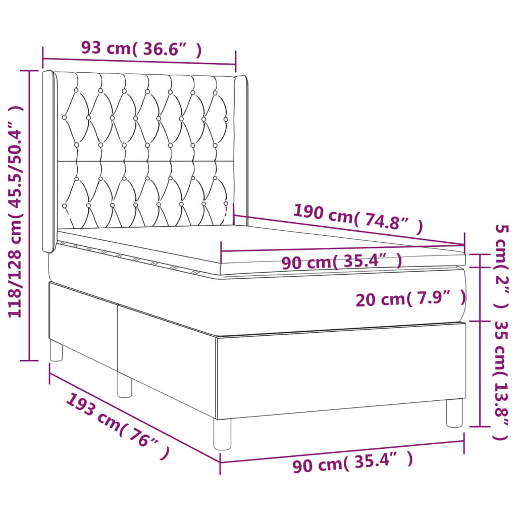 vidaXL Κρεβάτι Boxspring με Στρώμα Μπλε 90x190 εκ.Υφασμάτινο