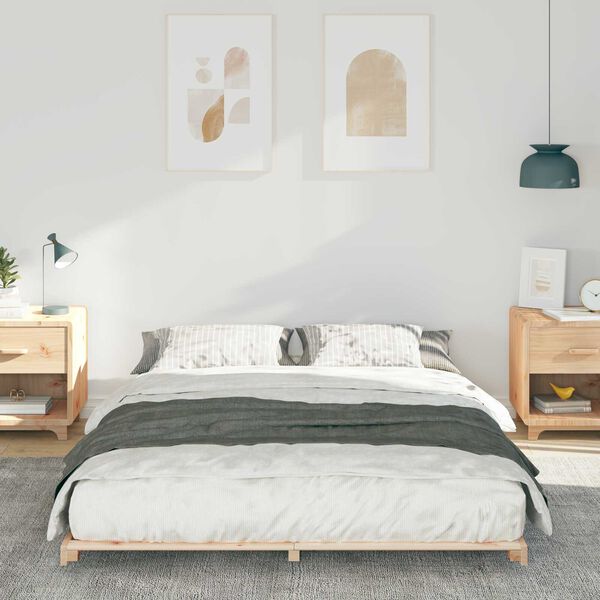 vidaXL Κρεβάτι δαπέδου Καφέ 160 x 210 cm Μασίφ ξύλο πεύκου