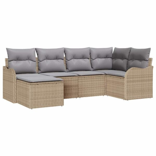 vidaXL Σετ Καναπέ Κήπου 6 pcs μπεζ και ανοιχτό γκρι Πολυ ράταν