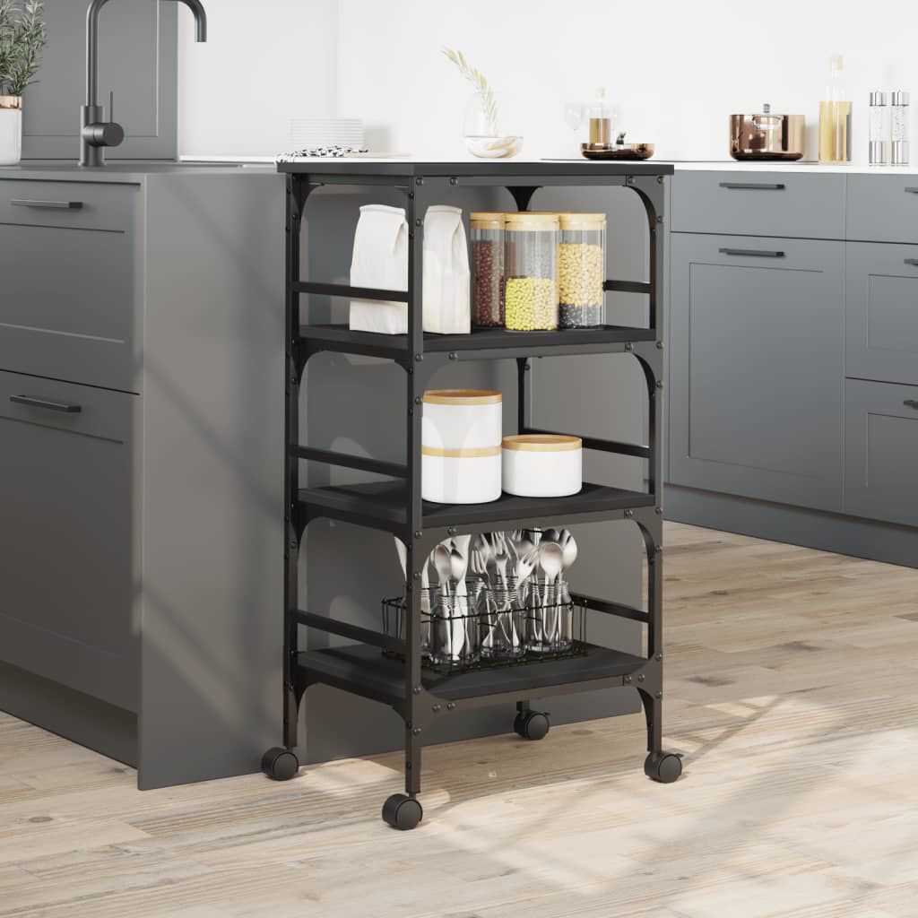 vidaXL Τρόλεϊ Κουζίνας Μαύρο 45x35x89,5 εκ. από Επεξεργασμένο Ξύλο