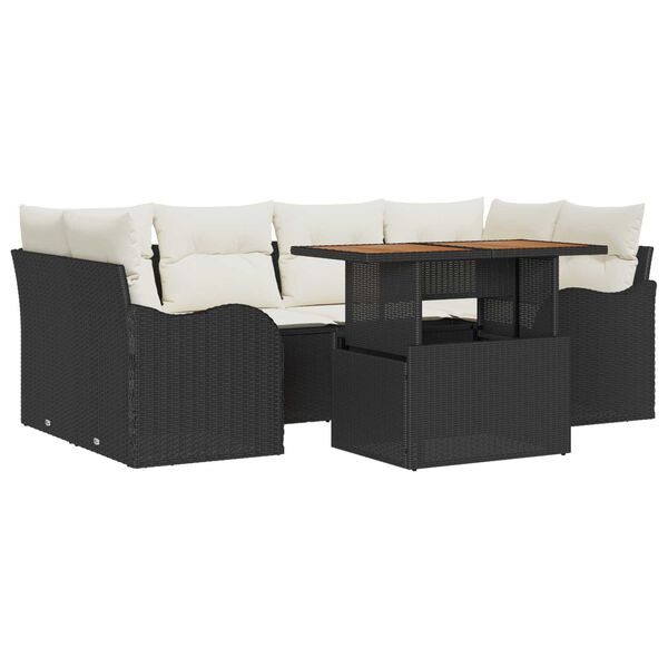 vidaXL Σετ Καναπέ Κήπου 7 pcs Μαύρο και κρεμ 100 x 55 x 73 εκ