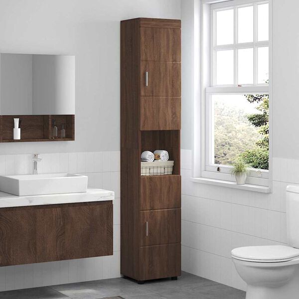 vidaXL Ντουλάπι Μπάνιου με πόρτα TULUM Καφέ δρυς 37 x 31.5 x 203 εκ