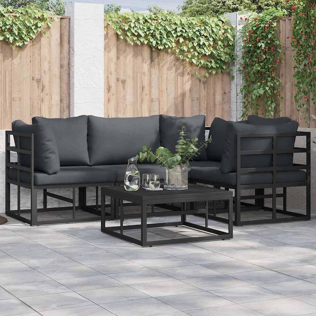 vidaXL Σετ Καναπέ Κήπου με μαξιλάρι 5 pcs Μαύρο Αλουμίνιο