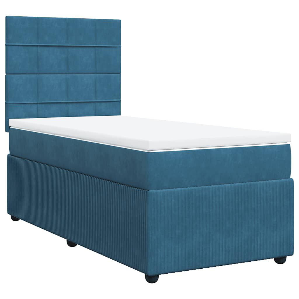 vidaXL Κρεβάτι Boxspring με Στρώμα Μπλε 100x200 εκ. Βελούδινο