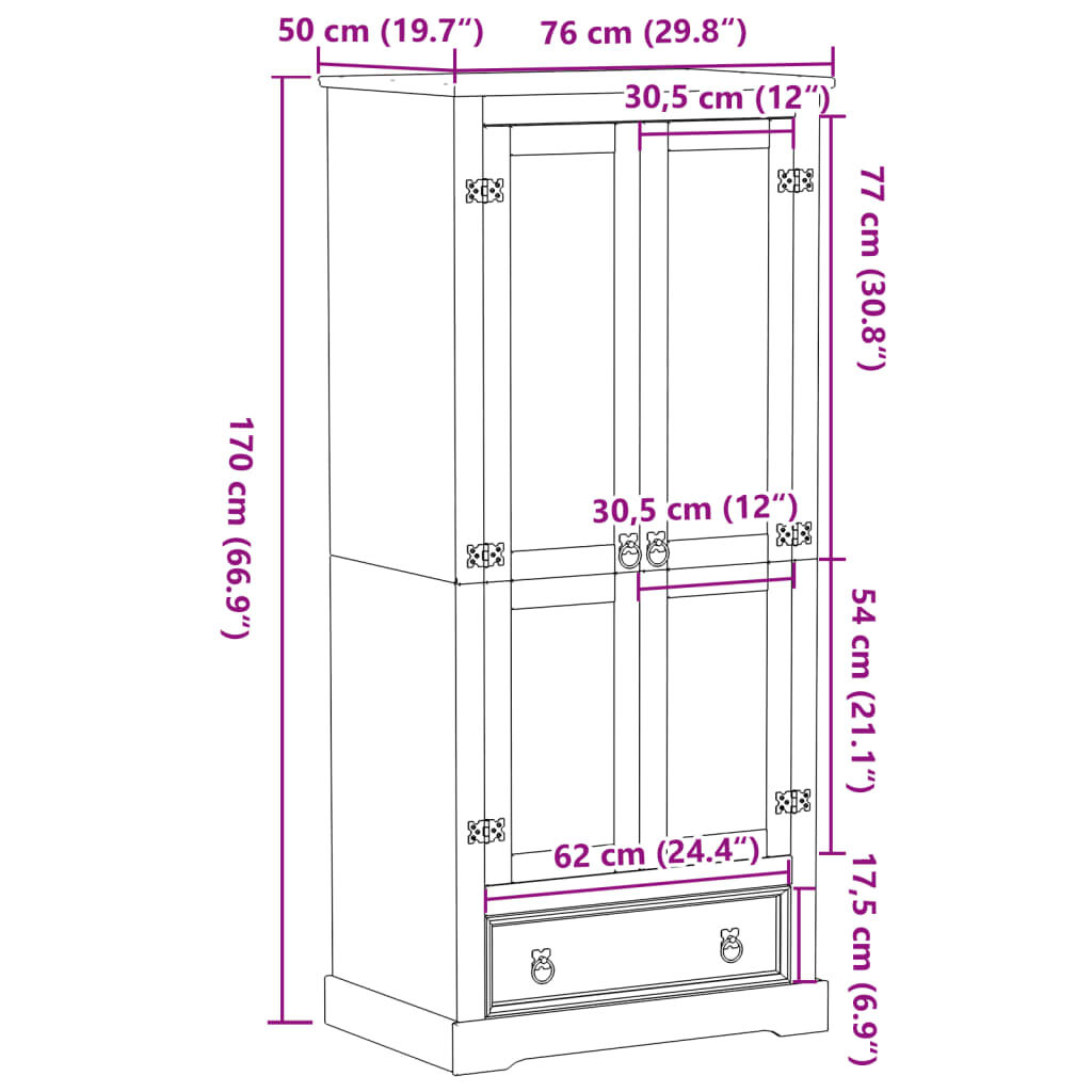 vidaXL Ντουλάπα Corona 76x50x170 εκ. από Μασίφ Ξύλο Πεύκου