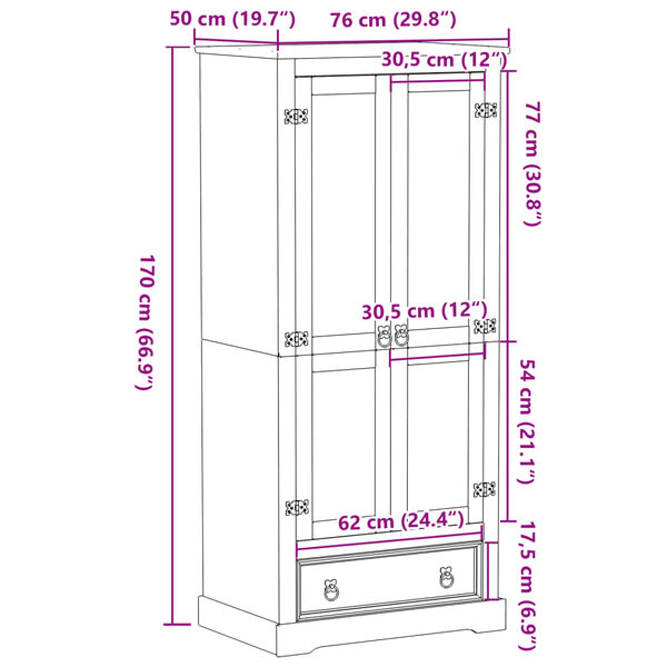 vidaXL Ντουλάπα Corona 76x50x170 εκ. από Μασίφ Ξύλο Πεύκου