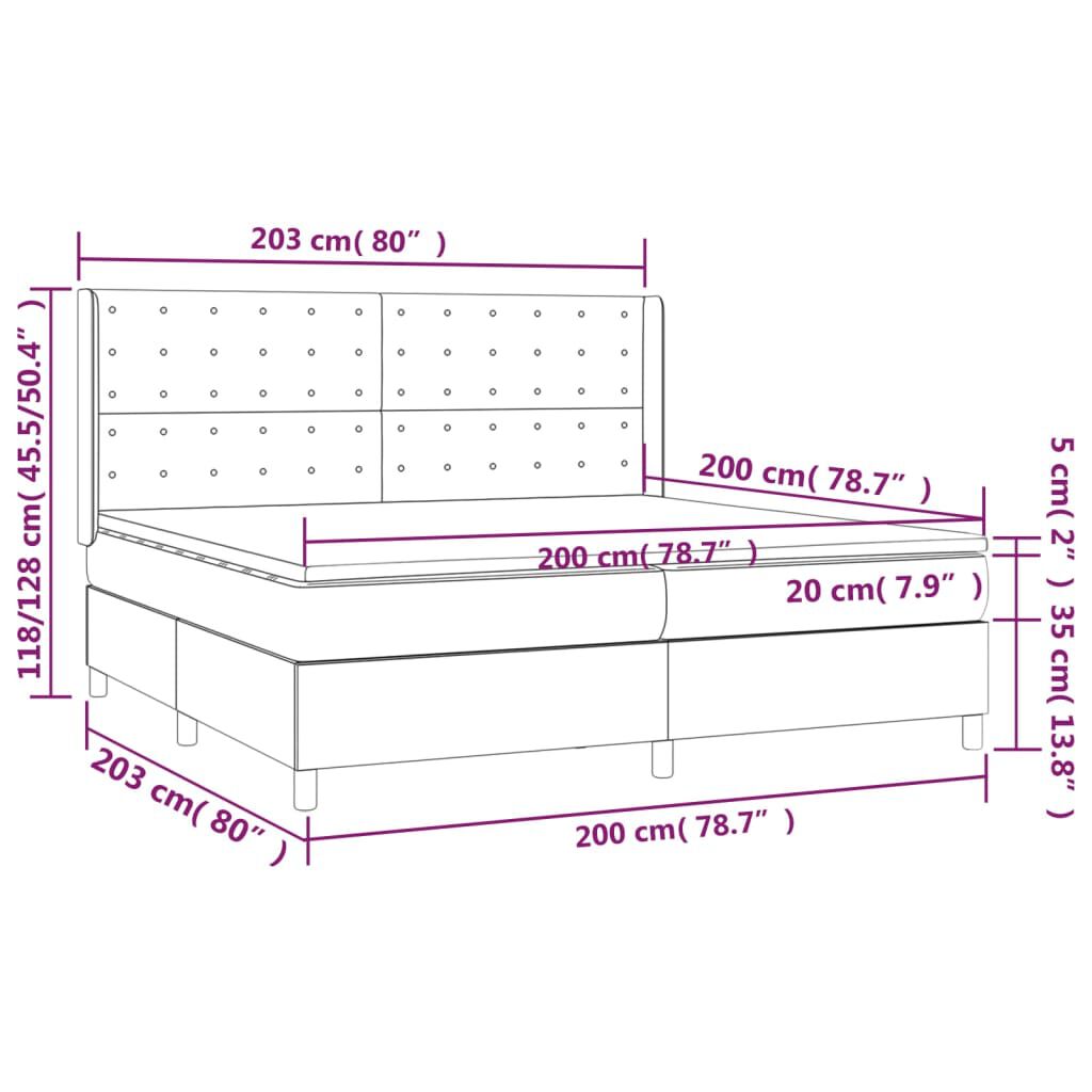 vidaXL Κρεβάτι Boxspring με Στρώμα & LED Σκ.Καφέ 200x200εκ. Υφασμάτινο