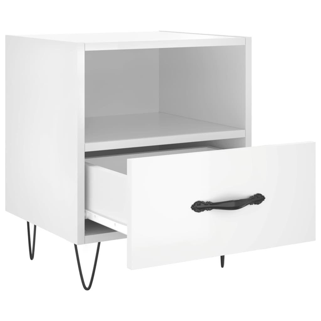 vidaXL Κομοδίνο Γυαλιστερό Λευκό 40 x 35 x 47,5 εκ. Επεξεργασμένο Ξύλο