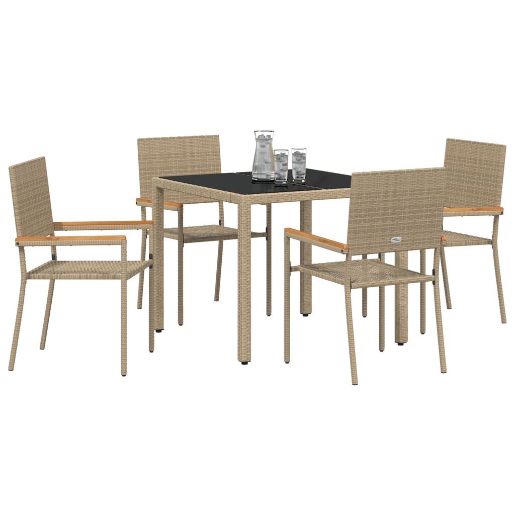 vidaXL Σέτ φαγητού για κήπο 5 pcs Μπεζ 90 x 90 x 75 cm συνθετικό ρατάν