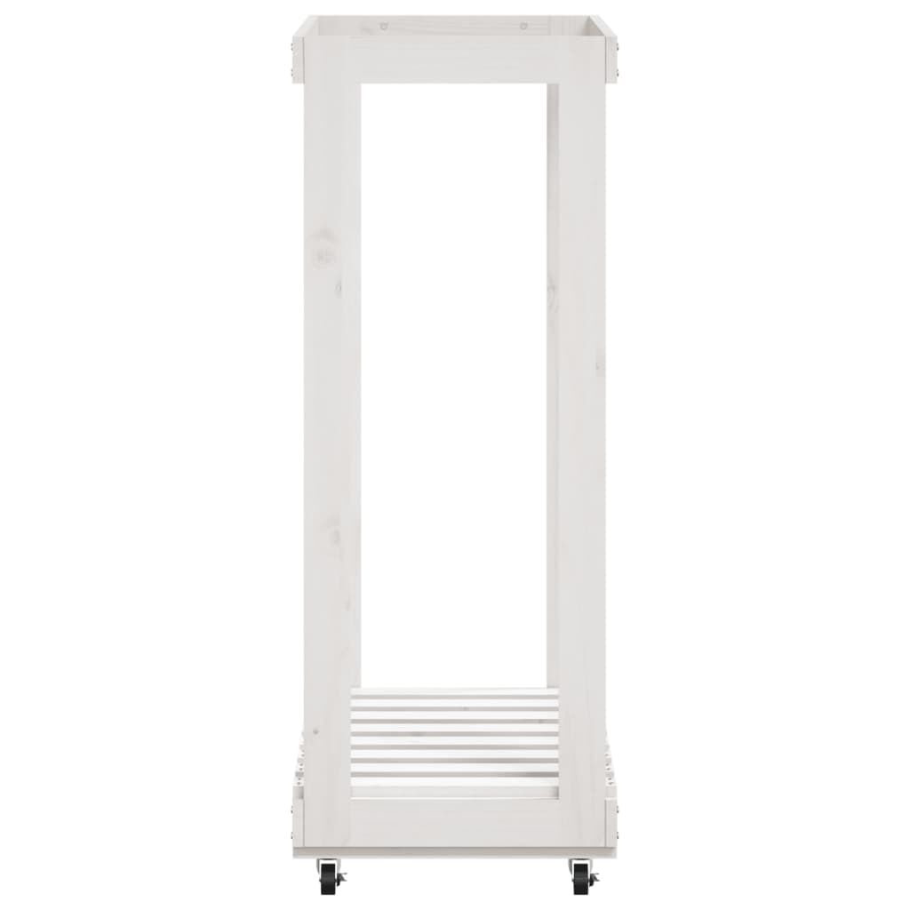 vidaXL Ξυλοθήκη με Τροχούς Λευκή 76,5x40x108 εκ. από Μασίφ Ξύλο Πεύκου