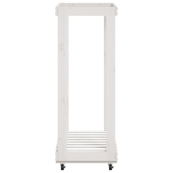 vidaXL Ξυλοθήκη με Τροχούς Λευκή 76,5x40x108 εκ. από Μασίφ Ξύλο Πεύκου