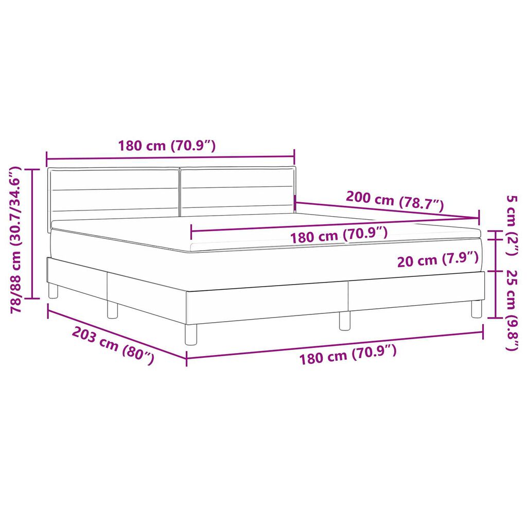 vidaXL Κρεβάτι με ελατήρια με Ματress & LED Καφέ 180x200 εκ. Ύφασμα