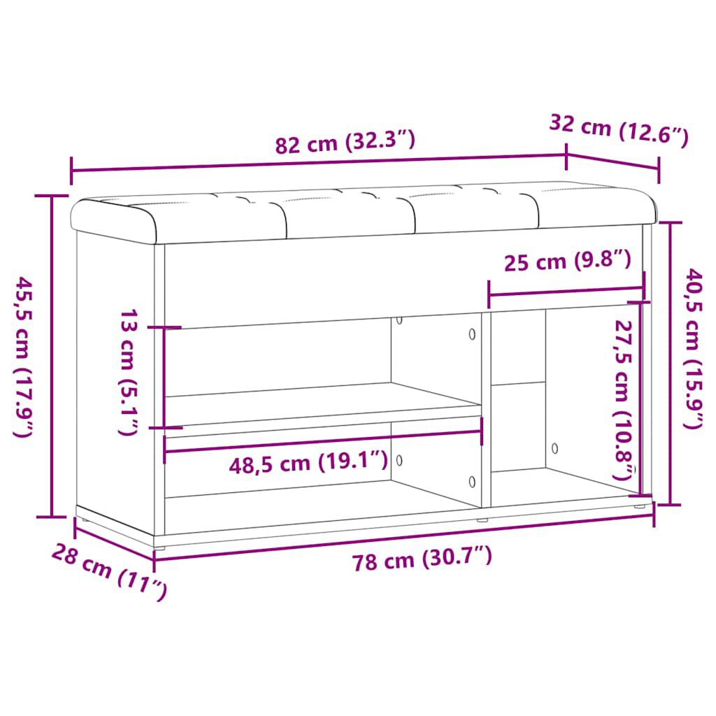 Πάγκος παπουτσιών vidaXL Artisan Oak 82x32x45,5 cm Κατασκευασμένο ξύλο