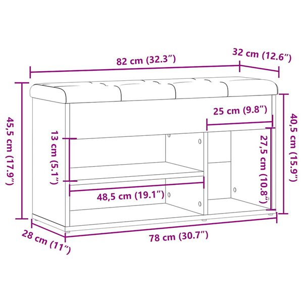 Πάγκος παπουτσιών vidaXL Artisan Oak 82x32x45,5 cm Κατασκευασμένο ξύλο