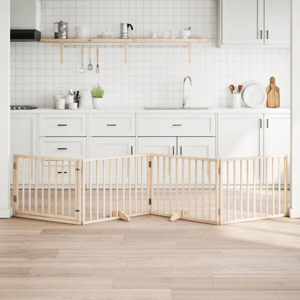 vidaXL Πόρτα Σκύλου με Πόρτα Πτυσσόμενη 4 Πάνελ από Ξύλο Λεύκας 320 εκ.