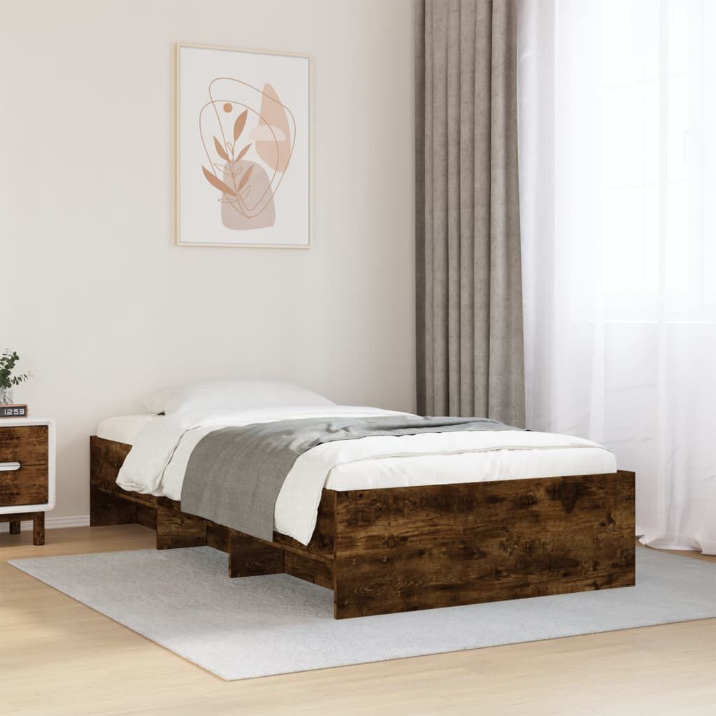 vidaXL Πλαίσιο Κρεβ. Χωρ. Στρώμα Καπνιστή Δρυς 90 x 190 εκ. Επεξ. Ξύλο