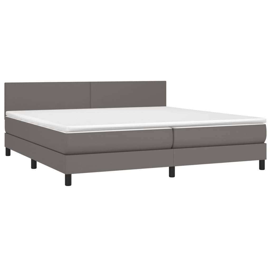 vidaXL Κρεβάτι Boxspring με Στρώμα Γκρι 200x200 εκ. Συνθετικό Δέρμα