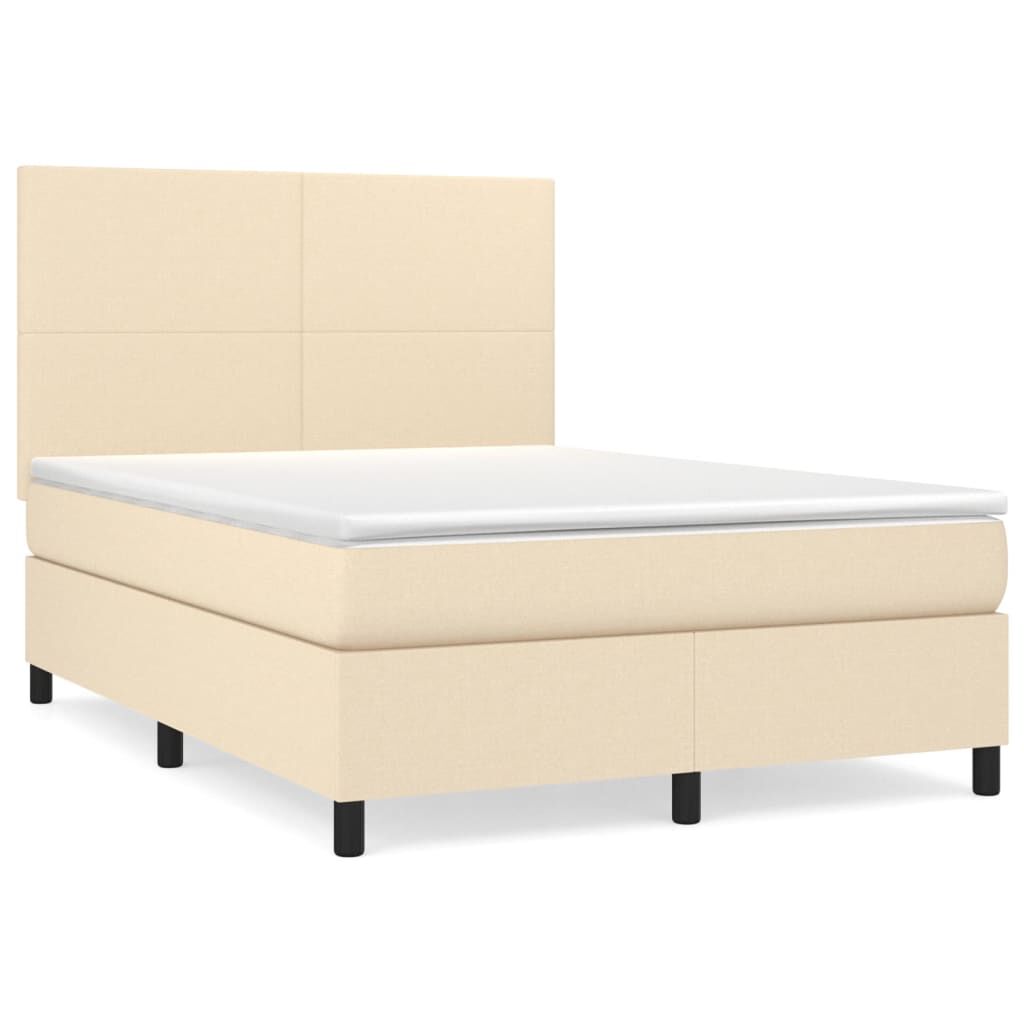 vidaXL Κρεβάτι Boxspring με Στρώμα Κρεμ 140x200 εκ. Υφασμάτινο