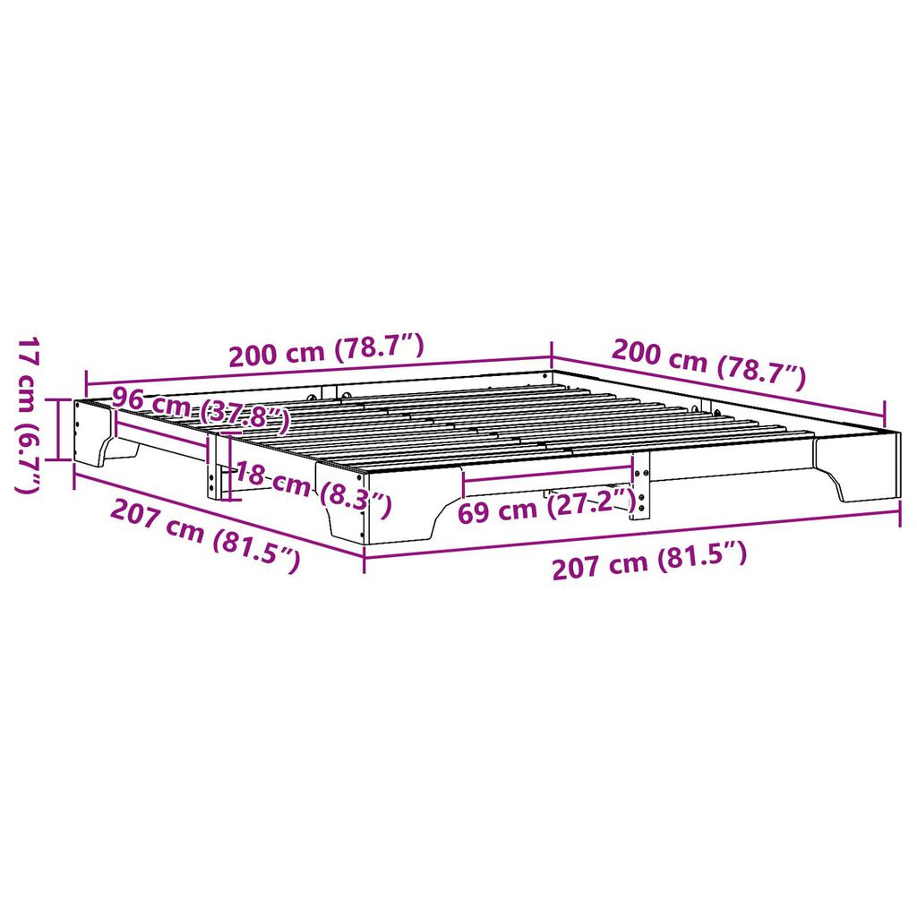 vidaXL Κρεβάτι Λευκό Ξύλο 200 x 200 εκ. Σκληρό Λευκό Κρεβάτι