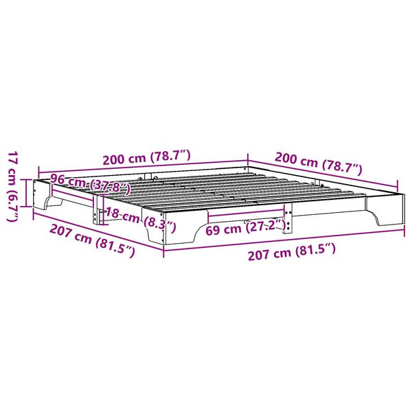 vidaXL Κρεβάτι Λευκό Ξύλο 200 x 200 εκ. Σκληρό Λευκό Κρεβάτι