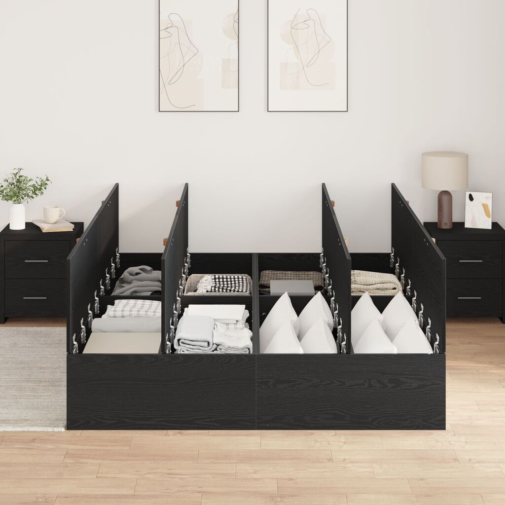 vidaXL Κρεβάτι Αποθήκης Μαύρη Δρυς 150x200 εκ